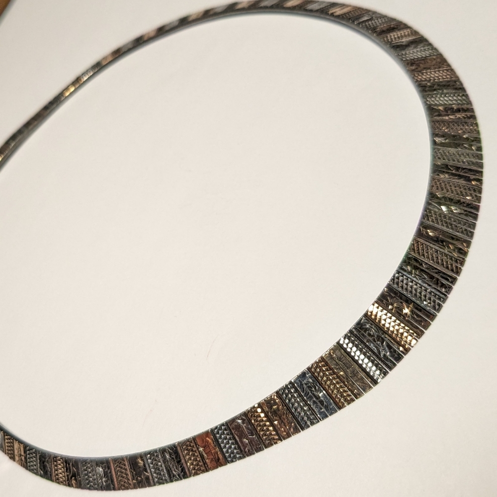 Vintage Sterling Silver Italy 925 Rose Gold etched collar necklace 17" Long 24gr